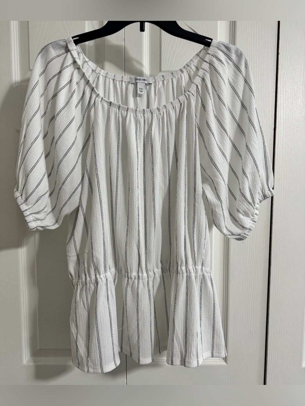 Nine West White Black Horizontal Stripes 1/2 Sleeve Blouse Women's Size XXL